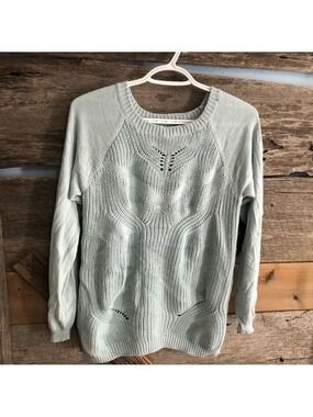 𝅺blue Seven Size M Light Dusty Blue Cable Knit Sweater